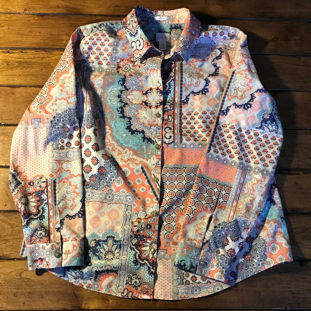 Chico's Multicolored Paisley Patterned Blouse - image 1